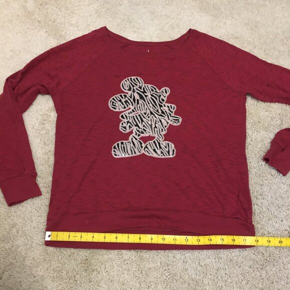 Iconic Disney Mickey Mouse Zebra Print Sequin Crimson Pullover - Picture 13 of 15
